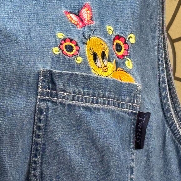 Looney Tunes Vintage Y2K Tweety Bird Sleeveless Denim Button Up Woman's Size 24W - Picture 5 of 9